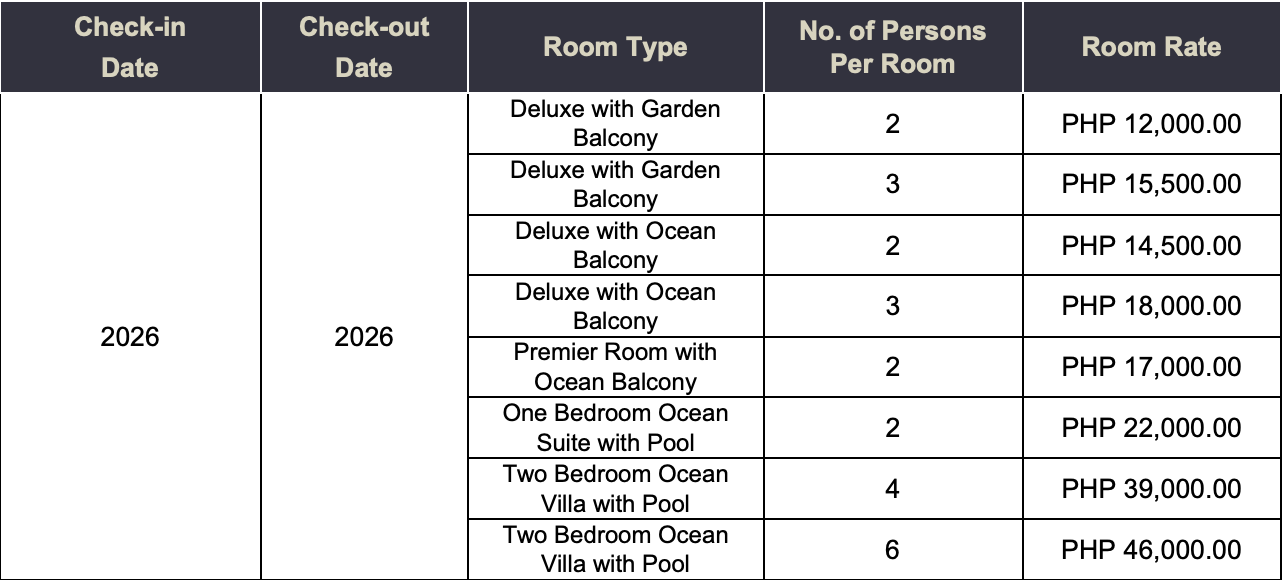 Dusit Lubi Room Rates